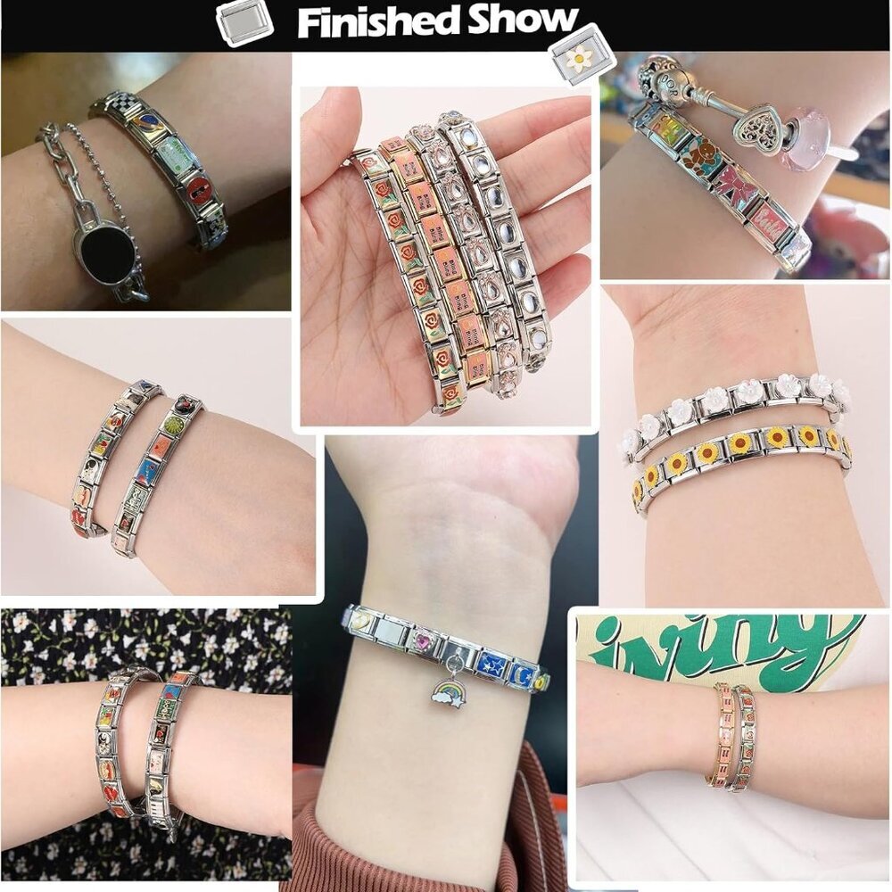 Italian Charms Bracelet Sets with 1Pcs Starter Brascelet 9Pcs Charms 9mm Italian - Picture 6 of 7